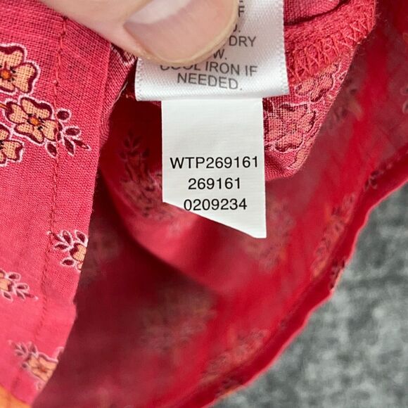 J.Jill Shirt Womens Extra Small Red Pearl Festival Boho Cottage Peasant Blouse - Picture 7 of 10